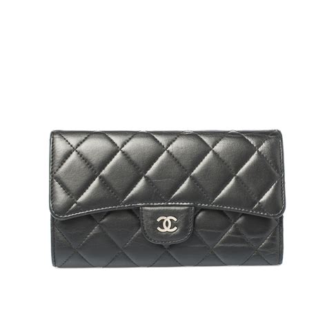 chanel black leather wallet